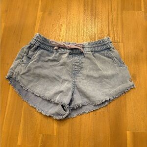 Roxy Light Blue Jean Mini Shorts with Frayed Hem